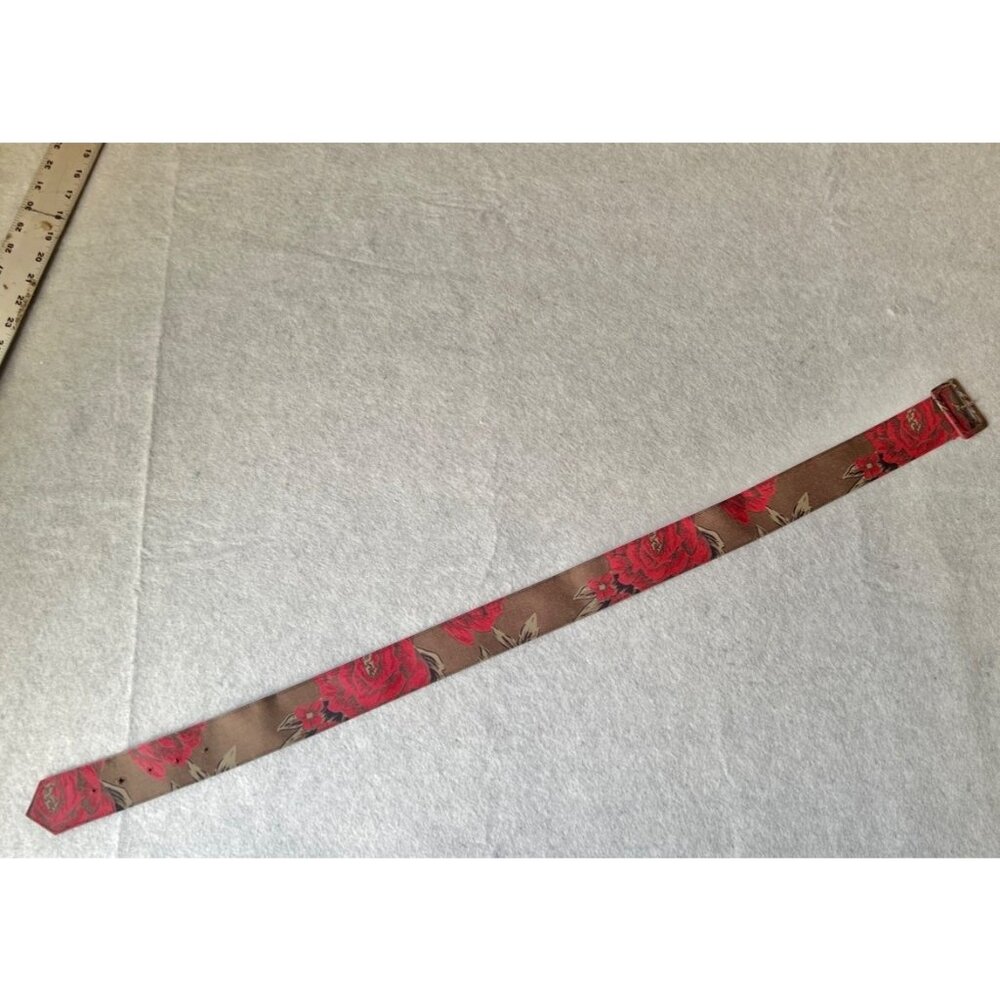 Rickie Freeman Teri Jon Belted 100% Wool Dress Women’s 14 Red Rose Print Brown - Picture 10 of 16